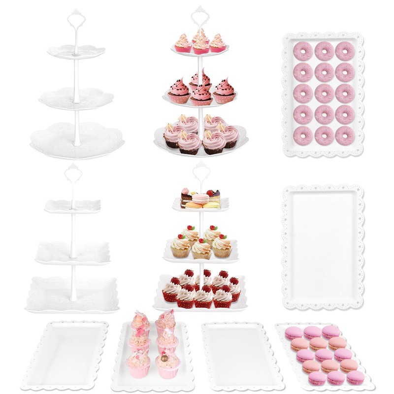 10PC White Plastic Cupcake Stand Dessert Table Display Set Wedding Baby Shower