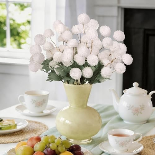 Artificial Flowers 12pcs Ball Chrysanthemums for Weddings Silk with White gallery