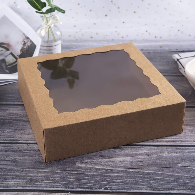 [15pcs] 9inch Kraft Bakery Boxes, Large Pie Boxes with PVC Window Natural Dis... gallery