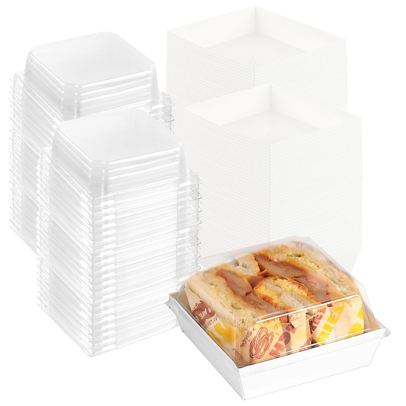 100 Pack Charcuterie Boxes with Clear Lids,5.5″×4.9″×2.4″ Disposable Square F…