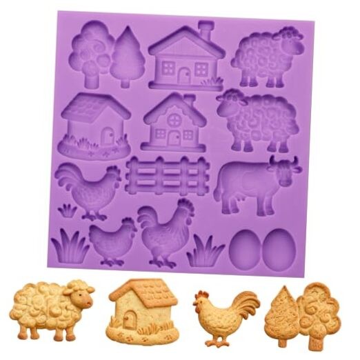 Farm Animal Silicone Mold, Lovely Cow Sheep Chicken Fondant Mold for House