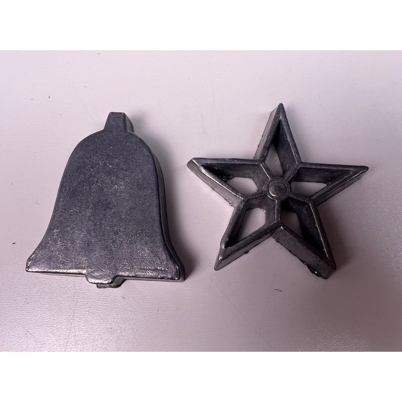 Vintage Japan Cast Metal Rosette Iron Molds Bell and Star Shapes Set of 2 Silver gallery