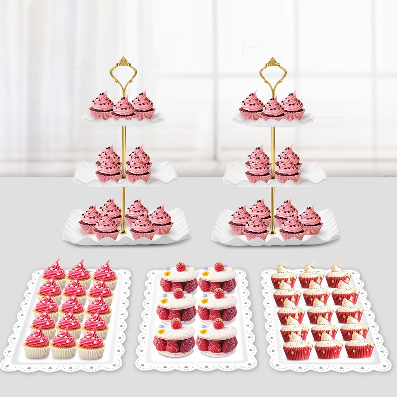 5 Pcs Dessert Table Display Set – 2 X Cupcake Stand Holder/Cup Cake Tier Towe…