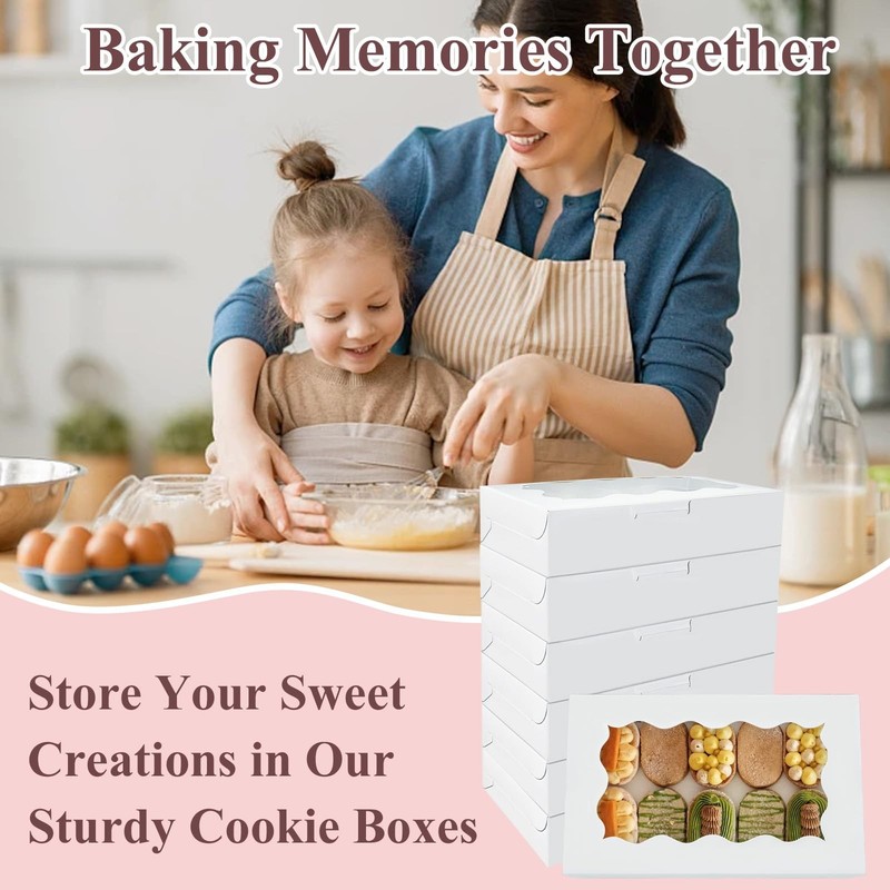 MTOPHLS 20 Pack White Cookie Boxes with Clear Window, 7" x 4 3/8" x 1 1/2" Ba... gallery
