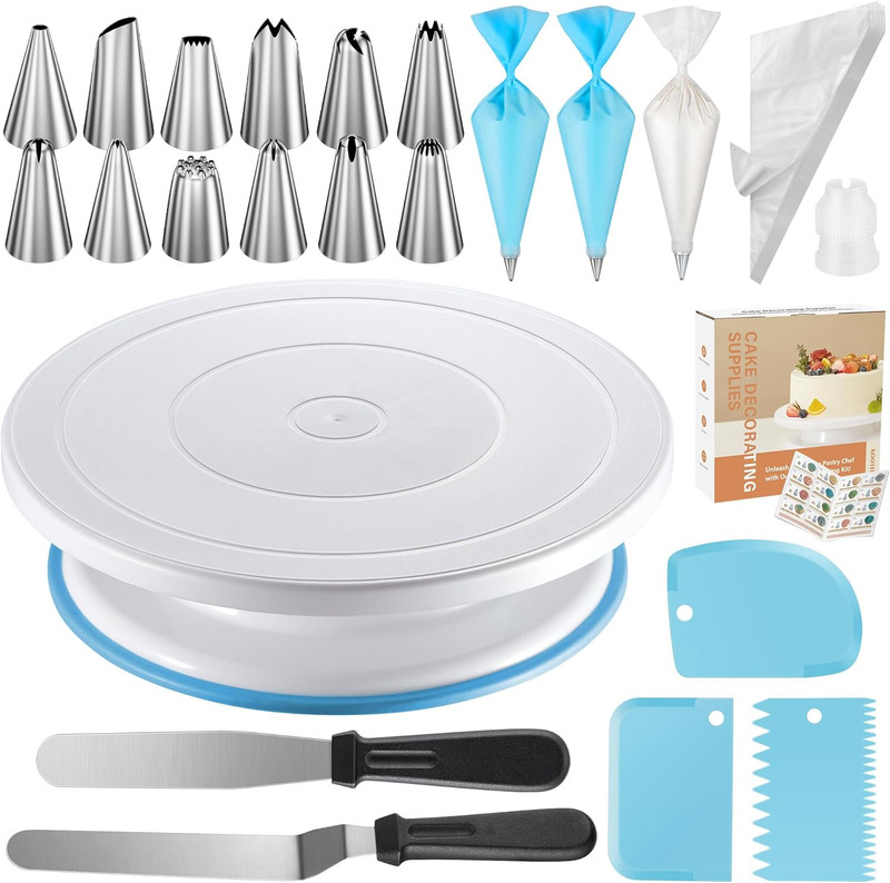 Kit de decoración de pasteles 71 pzas, base giratoria, boquillas y más