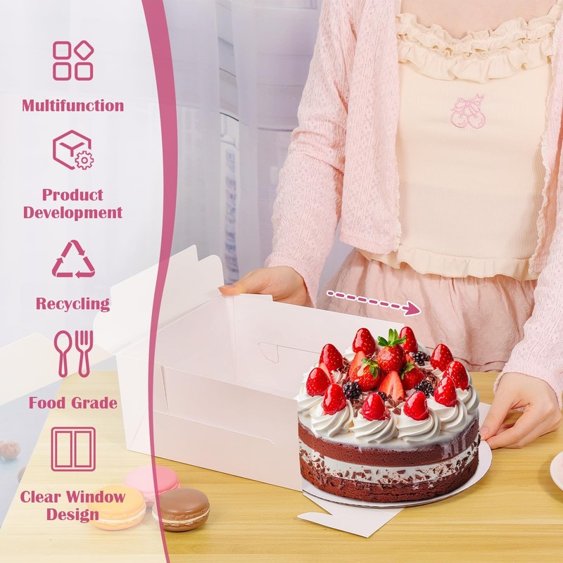26 PCS 8x8x4 Inch White Bakery Cake Box With Window For Pastry Cookie gallery