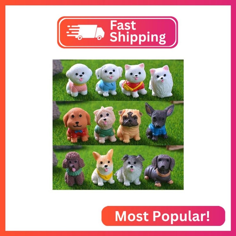 12 Pcs Mini Dog Figure Animal Toys Cake Topper Puppy Figures Miniature Dog Figur
