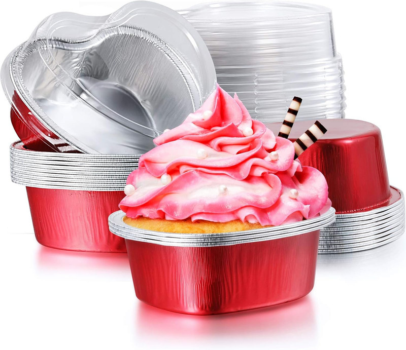 20 Sets Aluminum Foil Cake Pan Heart Shaped Cupcake Cup with Lids 100 Ml/ 3.4 Ou gallery