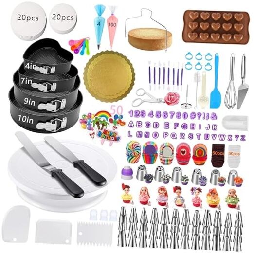 Cake Decorating Kit – Baking Supplies with 4 Springform Pans, Rotating 540PCS