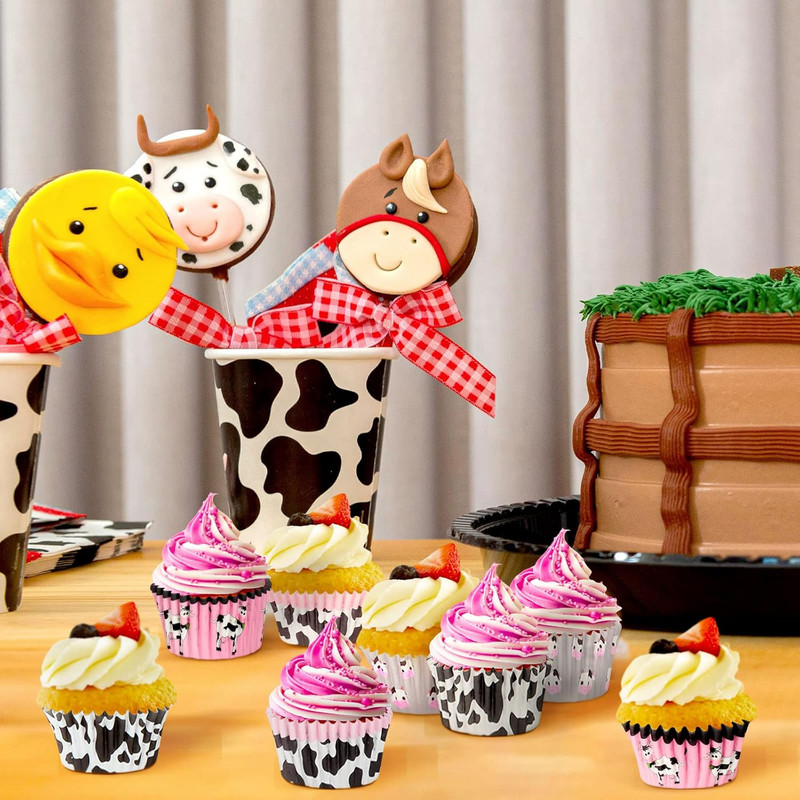 600 Pcs Cow Print Cupcake Liners Wrappers 2 x 1.2 Inch Cute Pink Cupcake Wrapper gallery