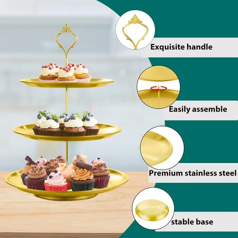 3 Tier Gold Cake Stand 27Cm, Christmas Party Dessert Tower for Cupcake Candy Dis gallery