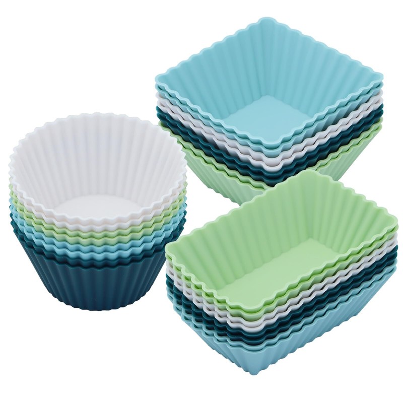 24Pack Silicone Muffin Cups Reusable Cupcake Liners Molds for Baking 3 Shapes…