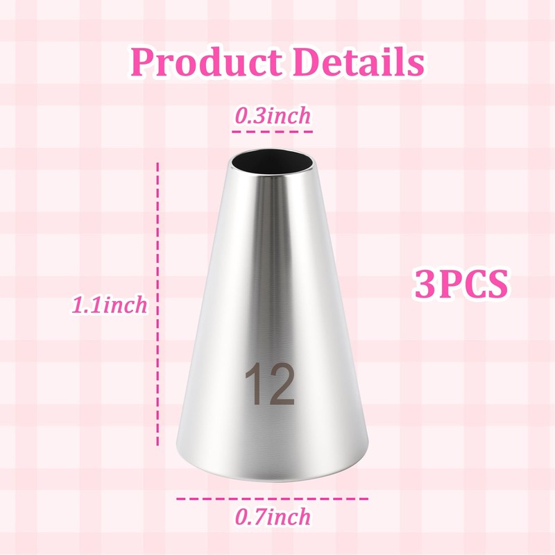 Stainless Steel #12 Round Piping Tip Reusable Icing Nozzles Baking Decor 3 PCS gallery