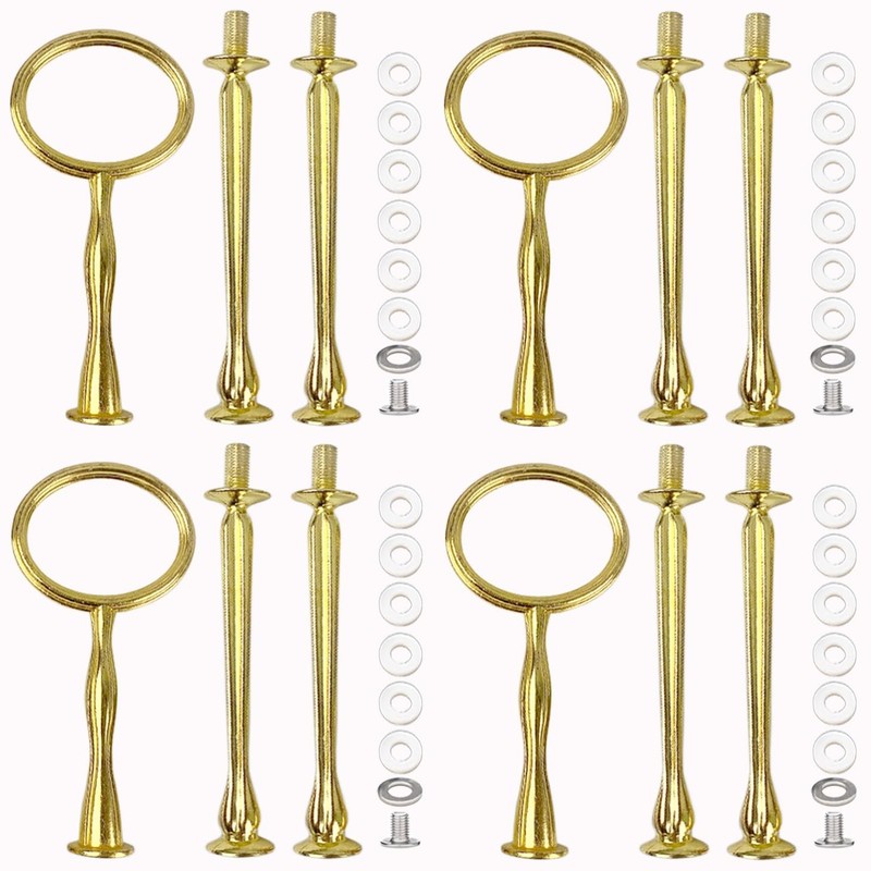 4 PCS 3Tier Cake Tray Stand Handle Metal Center Rod Gold Fits 15 In