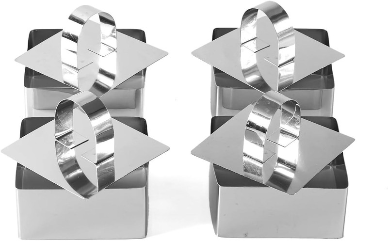 Square Mousse Ring Set 4PCS with Pusher Stainless Steel Cake Mold for DIY