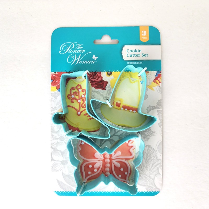 Pioneer Woman 3 Piece Cookie Cutter Set Cowboy Boot Hat & Butterfly Blue New gallery