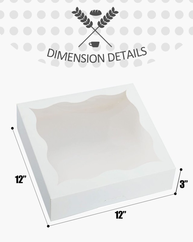 24 PCS Auto Pop Up White Pie Boxes Window 12x12x3 Inch Cookie Donut Bakery gallery