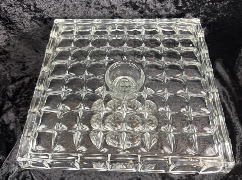 Vintage Indiana Glass Constellation Square Glass 10" Cake Stand With Rum Well gallery