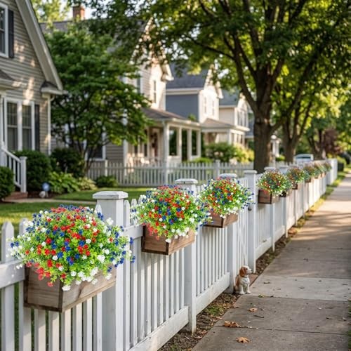 Pcs Artificial Flowers Outdoor, Faux Artificial Plants UV 12 Red, White, Blue gallery