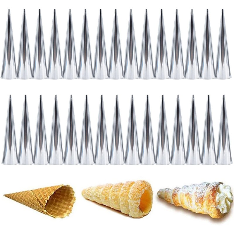 30 PCS Non Stick Stainless Steel Cream Horn Molds Large 5 Inch Danish Pastry