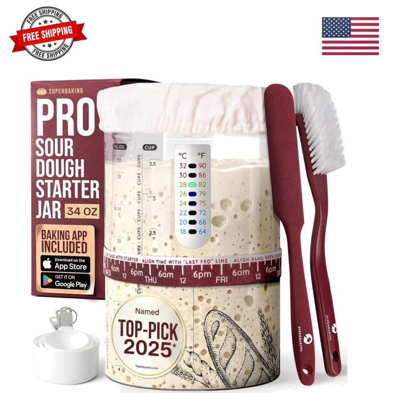 Sourdough Starter Jar, Beginner Sourdough Starter Kit, 34oz Wide Mouth Sour D…