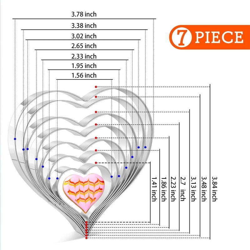 7PCS Heart Cookie Cutter Set Stainless Steel Valentine Sandwich Biscuit Mold gallery