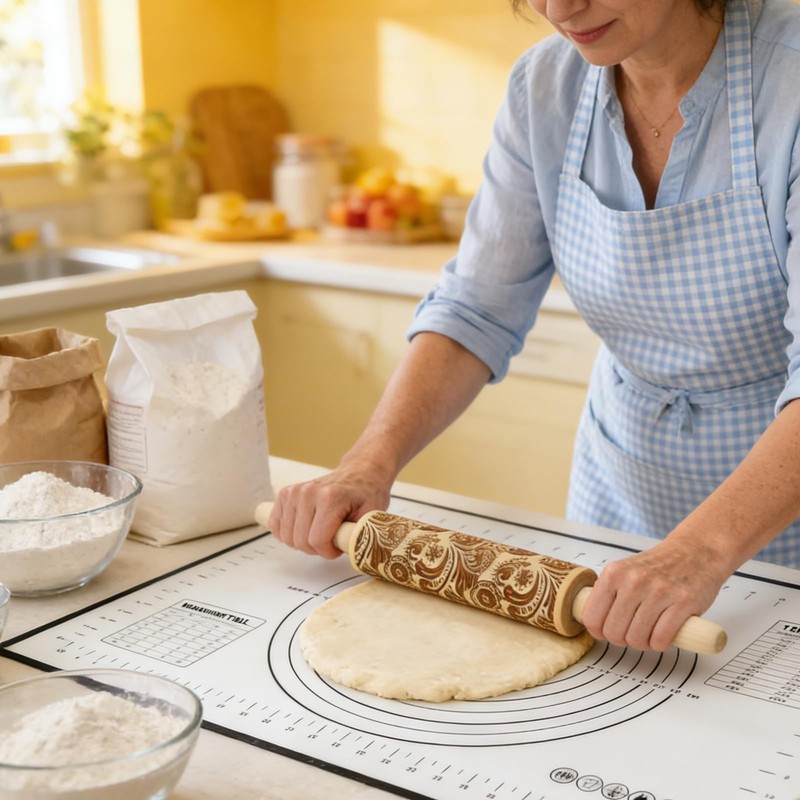 Classic Wood Rolling Pin, Wooden Rolling Pins for Baking Silicone Mat Set, Ro... gallery