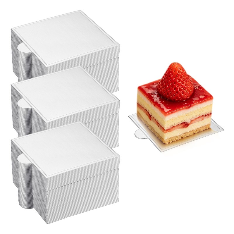 150 Pcs Mini Cake Boards, 2.8 Inch Square Mousse Cake Base, Silver