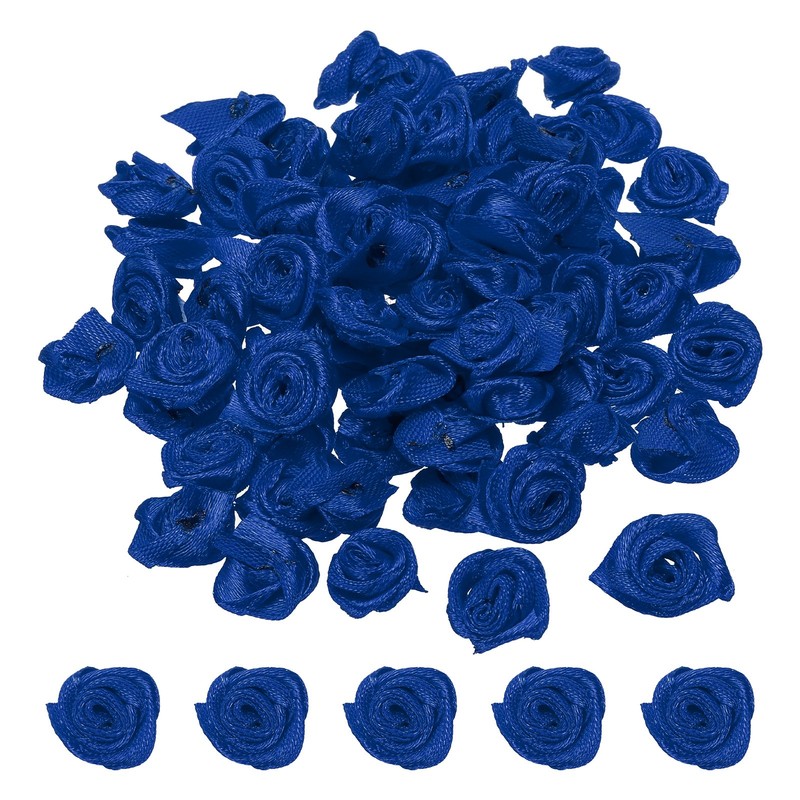30Pcs Mini Satin Ribbon Roses Fabric Flowers Embellishments Rosettes Dark Blue