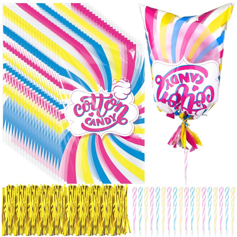Cotton Candy Supplies Kit Include 11.5 x 18.5 Inch Plastic Printed Large Cand…
