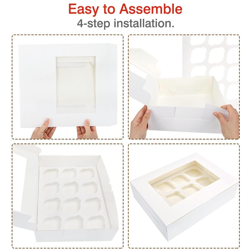 Cupcake Boxes, 13x10x3.5 Inches 30pcs 12 Count Bakery Boxes with Window and I... gallery