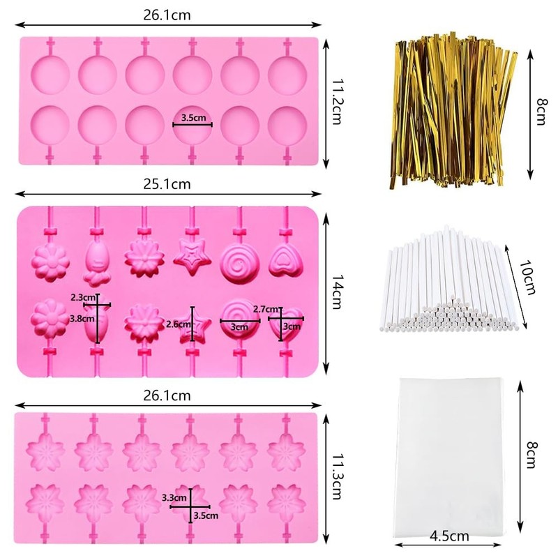 3 Pack Silicone Lollipop Molds 12 Cavity with Sticks Bags gallery