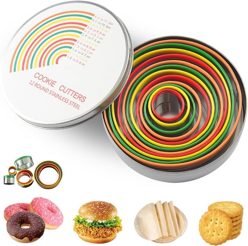 Round Cookie Biscuit Cutter Set,12 PCS Donut Cutter round Cookie Cutter Set