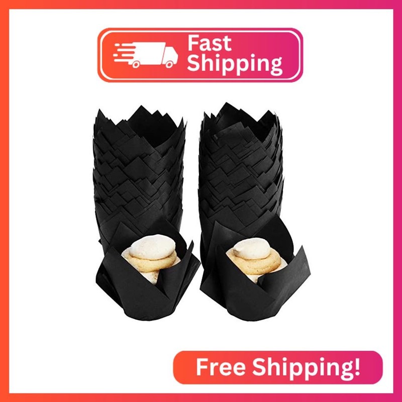 Juvale Cupcake Liners – 2 x 3.5 in, Black, 100 Pack – Tulip Cupcake Liners for B