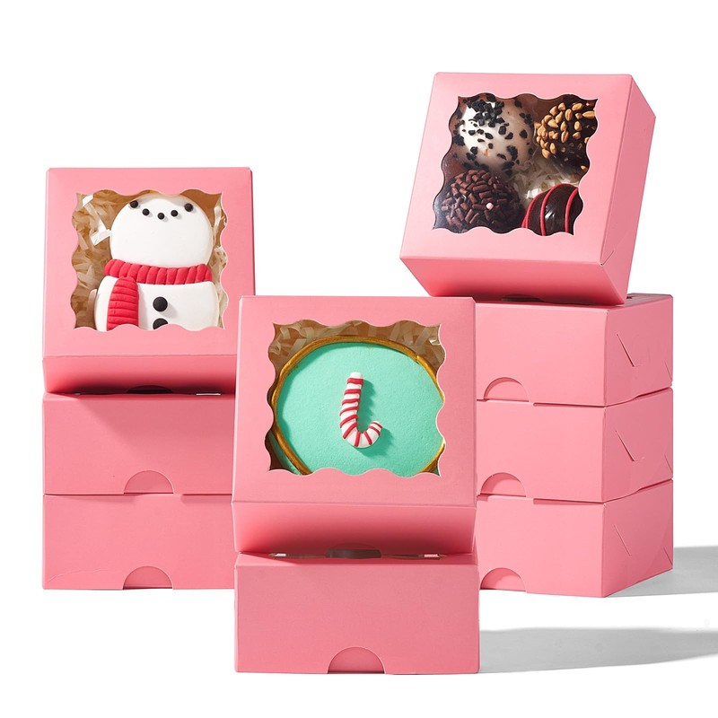 100 PCS Pink Chocolate Truffle Mini Bakery Boxes Window 3.2×3.2×1.5 Inch