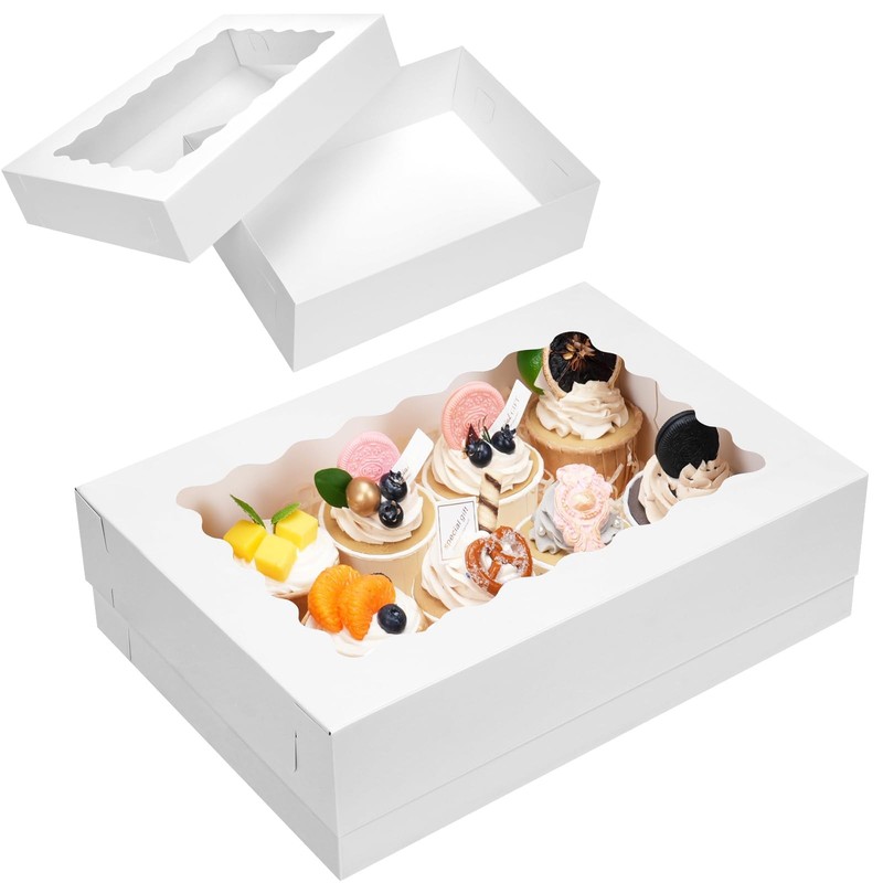20PCS 14x10x4in White Sheet Cake Boxes, Quarter Bakery Box, Clear Window, Pack