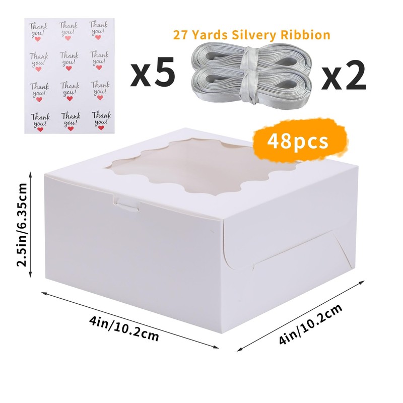 48 PCS 4x4x2.5" White Bakery Boxes with Window for Mini Cakes Cookies Treats gallery