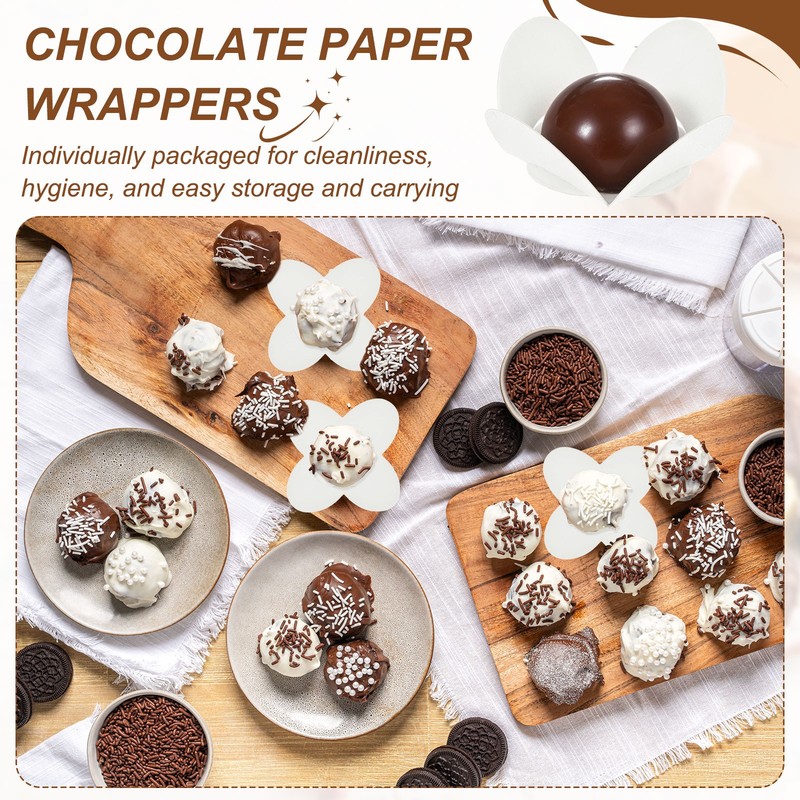 50Pcs Truffle Wrappers, Mini Cupcake Liners Chocolate Cups Liners, White/Brown gallery