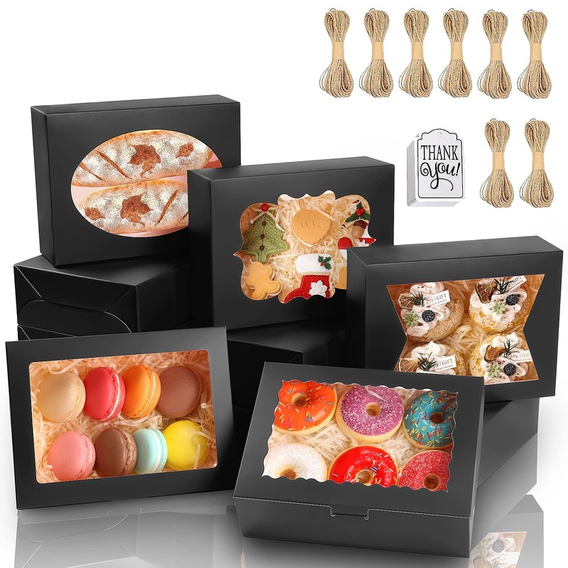 Cookie Boxes with Window 65 PCS 8x6x2.5 inch Black Bakery Boxes for Treats