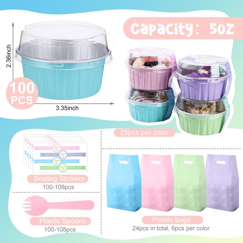 424 Pack Macaron Mini Cake Pans Set with Lids and Spoons Include 5oz Disposab... gallery