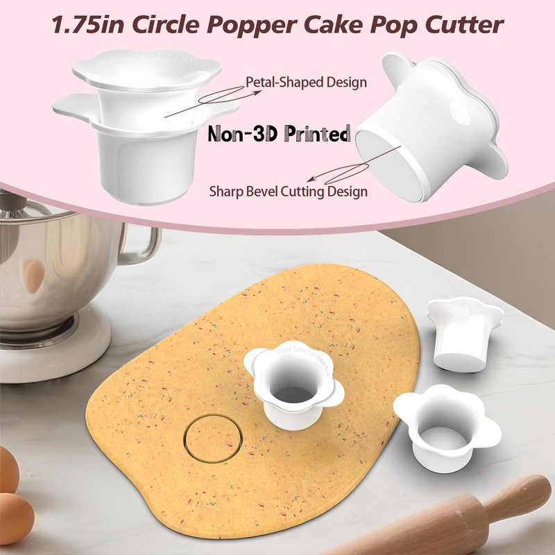 Cake Pop Cutter & Pusher Set - Non-3D Mold, 1.75" Dual-Cavity Tray, Easy Clean gallery