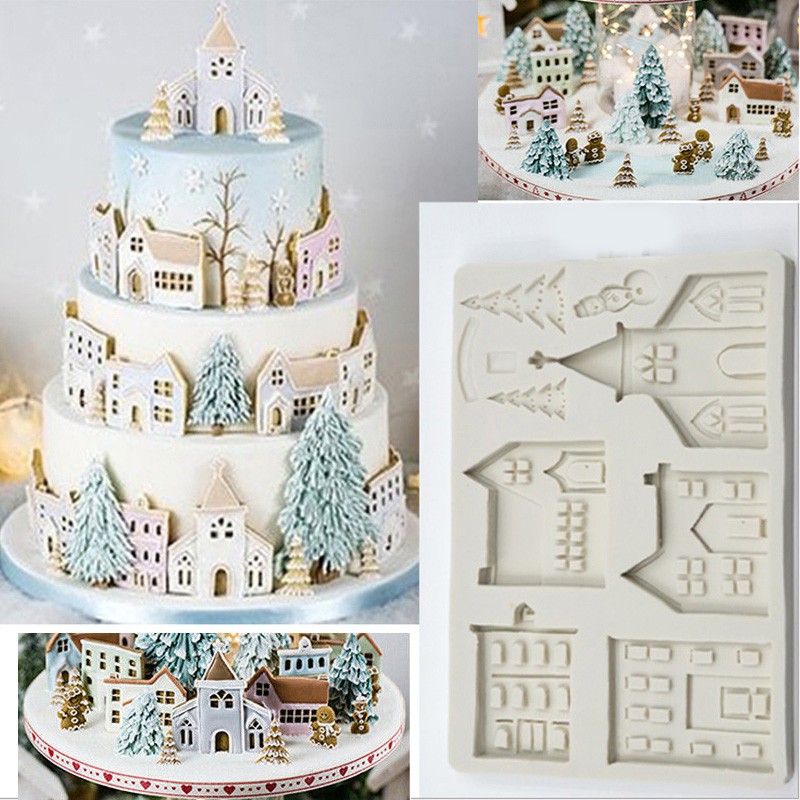 Sugarcraft Chocolate Baking Mould XMAS House Cake Mold Fondant Snowman Silicone gallery