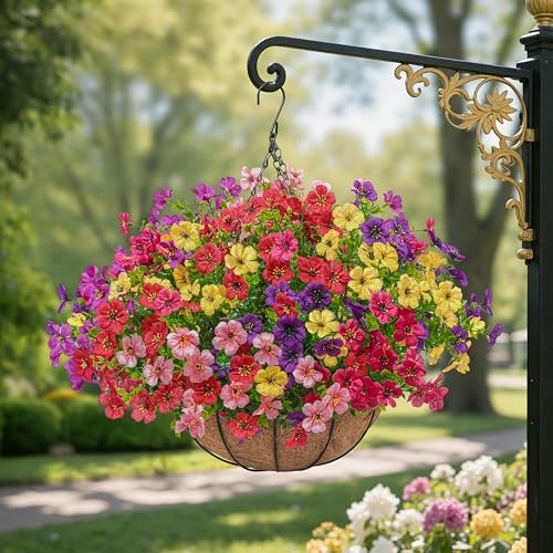 Artificial Faux Hanging Plants Flowers Basket for Outdoors Spring 6 Multicolor gallery