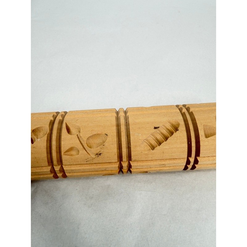 Handcrafted Wooden Embossed Rolling Pin Springerle Cookie Dough Roller W Germany gallery