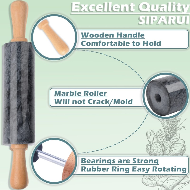 Marble Rolling Pin with Wooden Cradle Thick Handle Set for Baking,18.5 inch Poli gallery