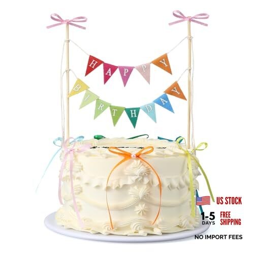 11 Pcs Bow Ribbon Cake Topper Happy Birthday Cake Bunting Topper with Colorful