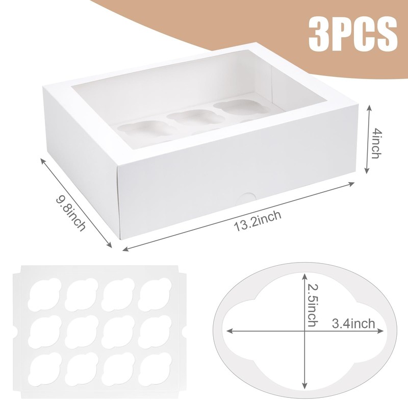 3 Pcs White 12 Count Cupcake Container Pastry Boxes With Clear View Window gallery