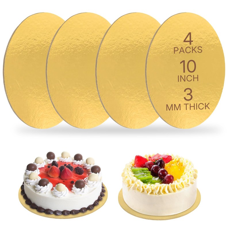 4 Pack 10 Inch Gold Round Cake Boards Cardboard Base for Cake Pizza Desserts