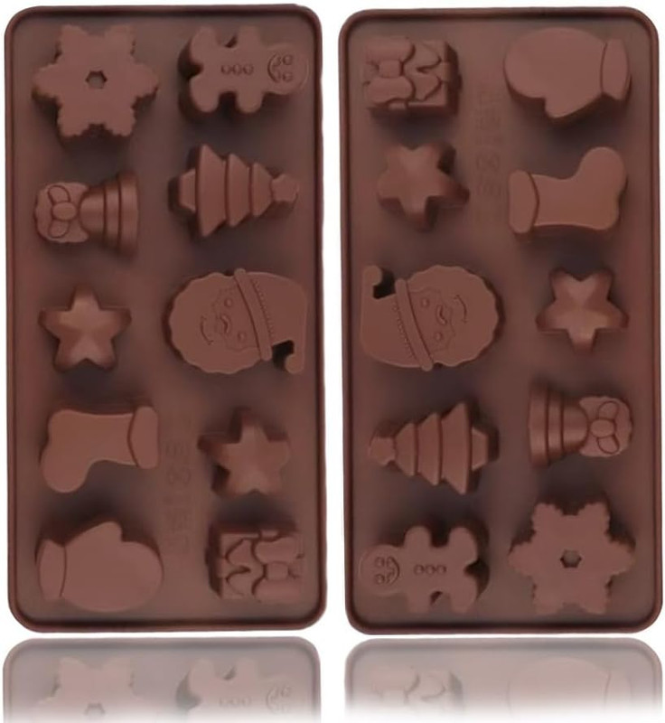 Christmas Silicone Molds 2 Pack – 10 Cavity Non-Stick Chocolate and Candy Molds