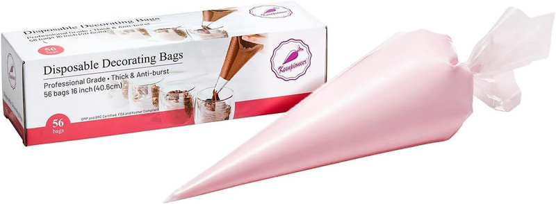 Piping Bag – Disposable Cake Decorating Bag, Pastry Bag 56 Count, 16 inch, Clear